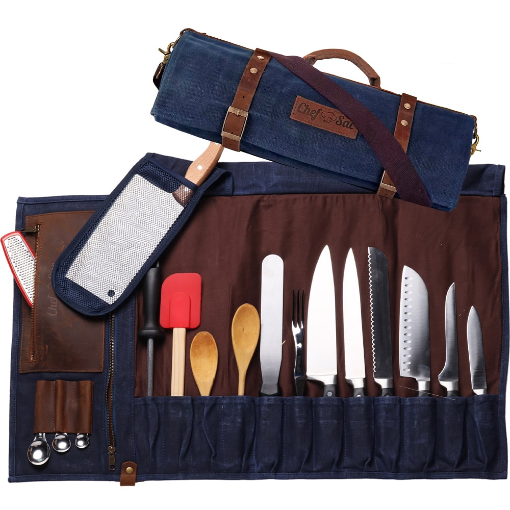 Waxed Canvas & Leather Chef Knife Roll by Chef Sac
