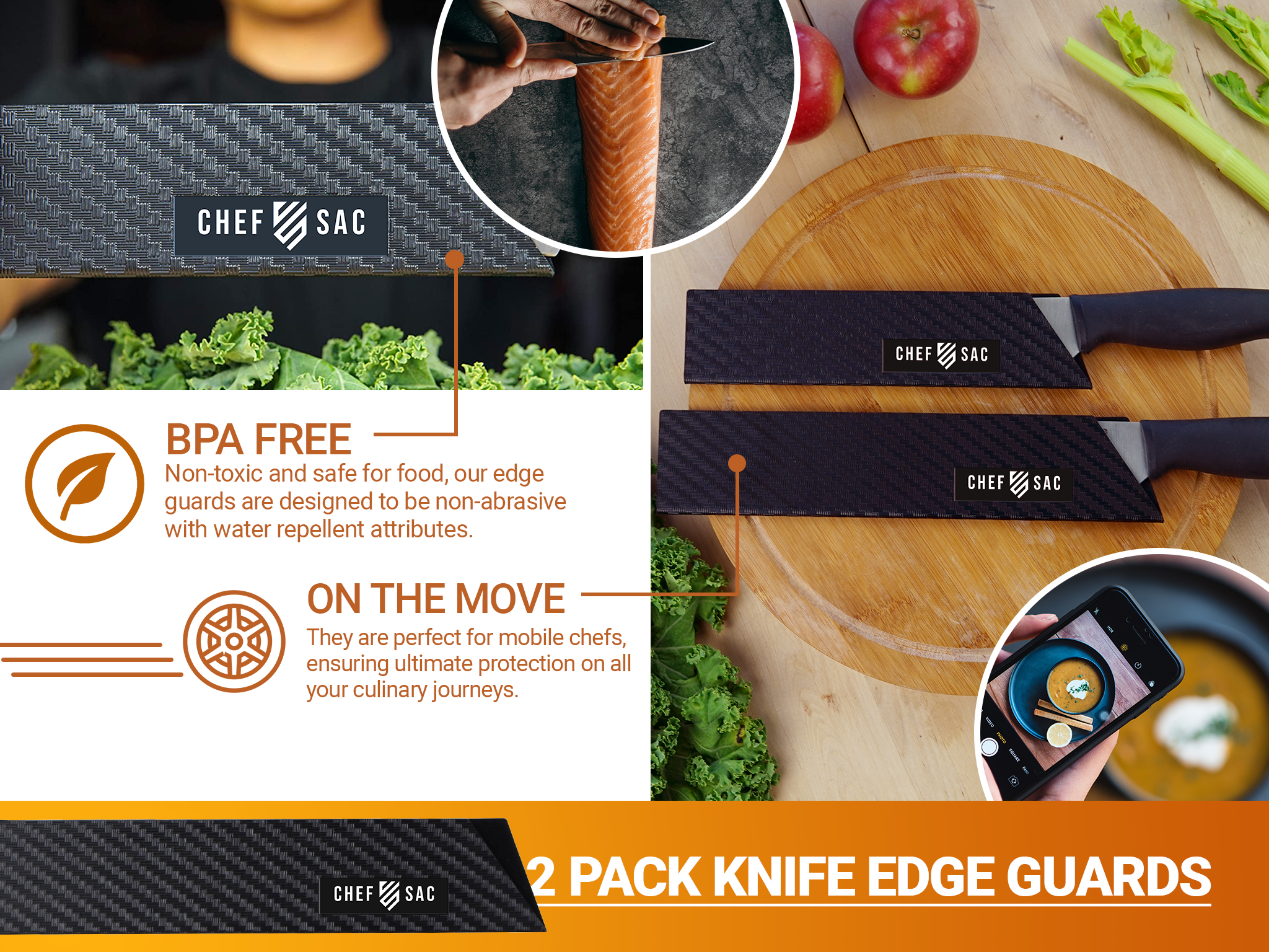 Foxwake Chef Knife Edge Guard, 8 Inch Wood Knife Sleeve, Knife Cover, Knife  Sheath, Knife Blade Case with Pin, Single Knife Holder Fit for Gyuto Chef
