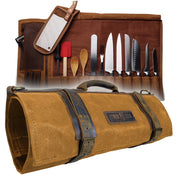 Waxed Canvas & Leather Chef Knife Roll Bag