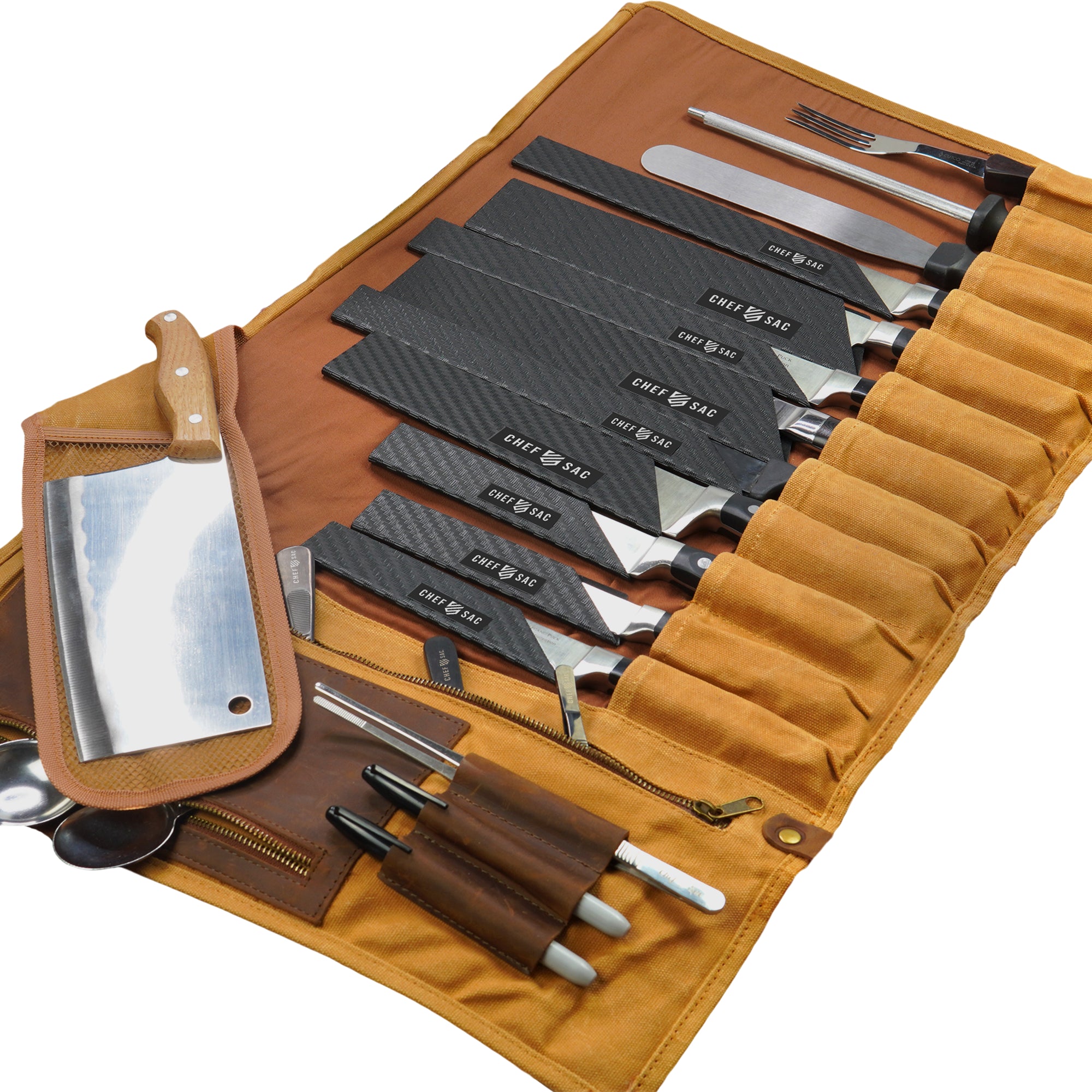 Waxed Canvas & Leather Chef Knife Roll Bag