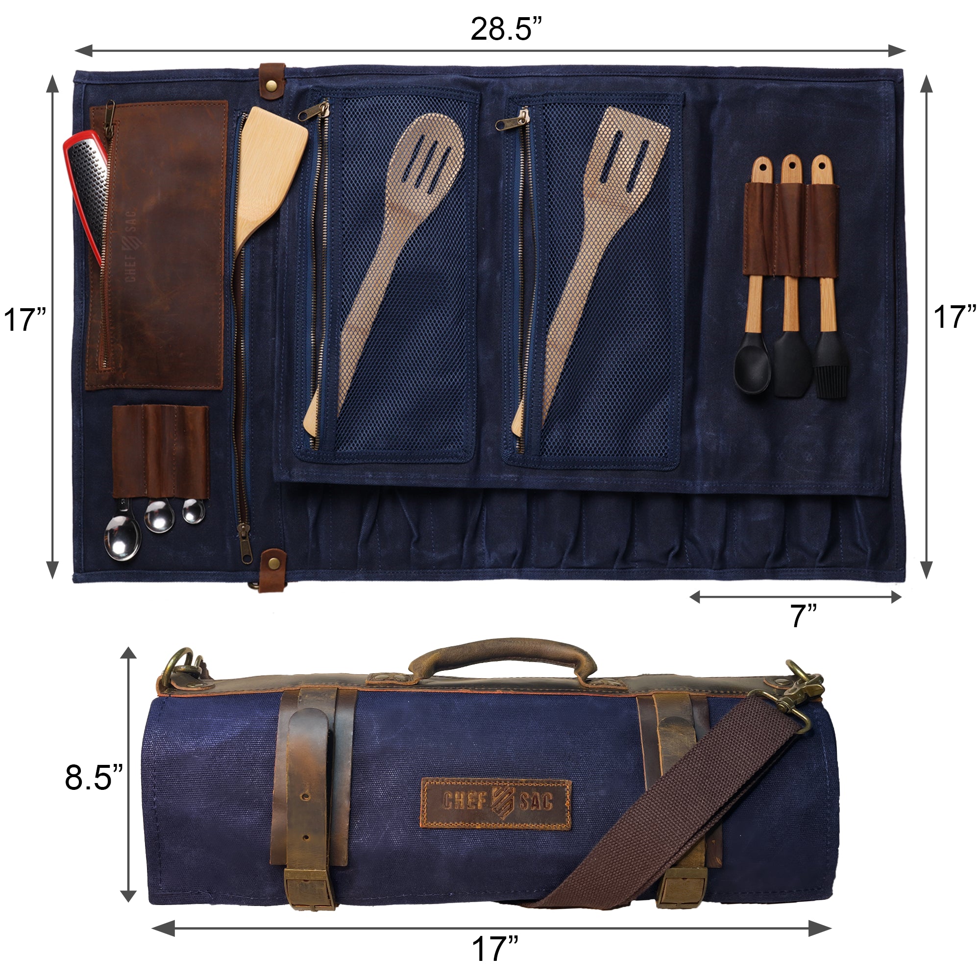 Waxed Canvas & Leather Chef Knife Roll Bag