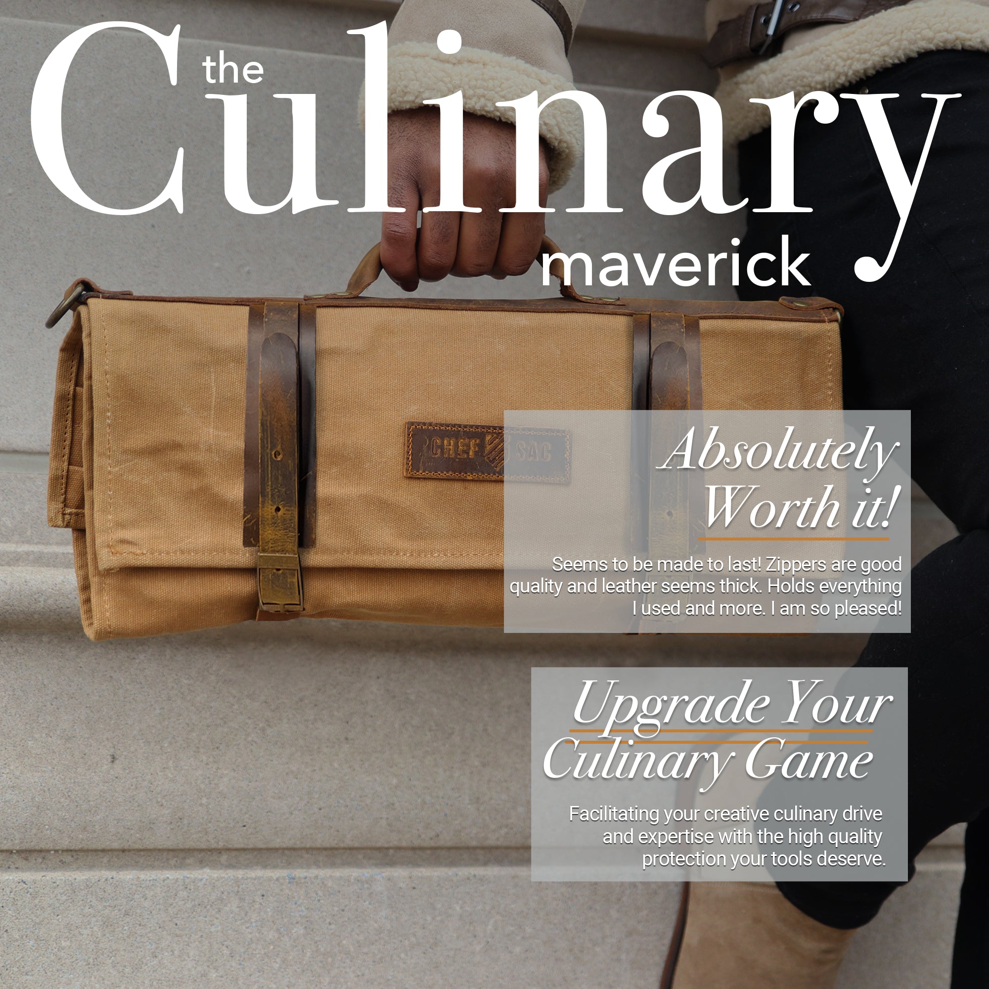 Waxed Canvas & Leather Chef Knife Roll Bag