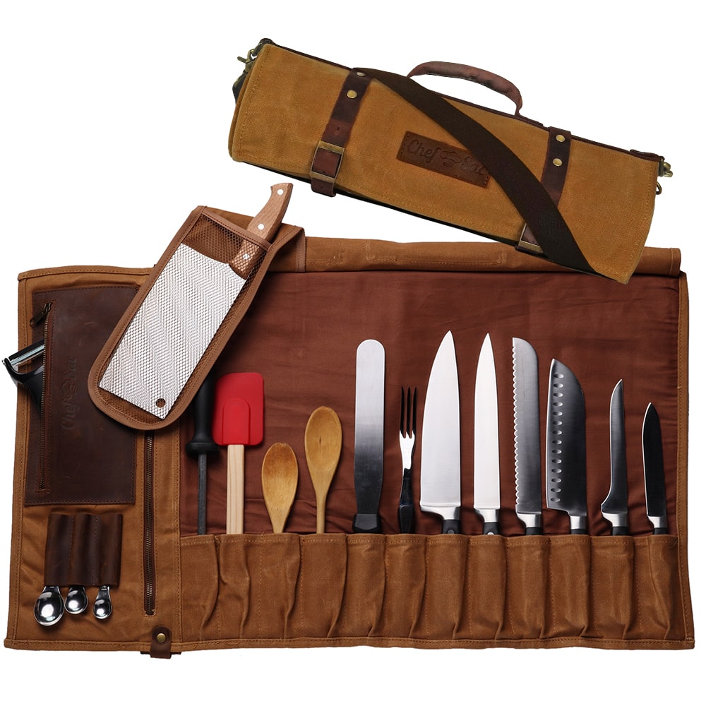 Waxed Canvas & Leather Chef Knife Roll by Chef Sac | For Culinary Pros